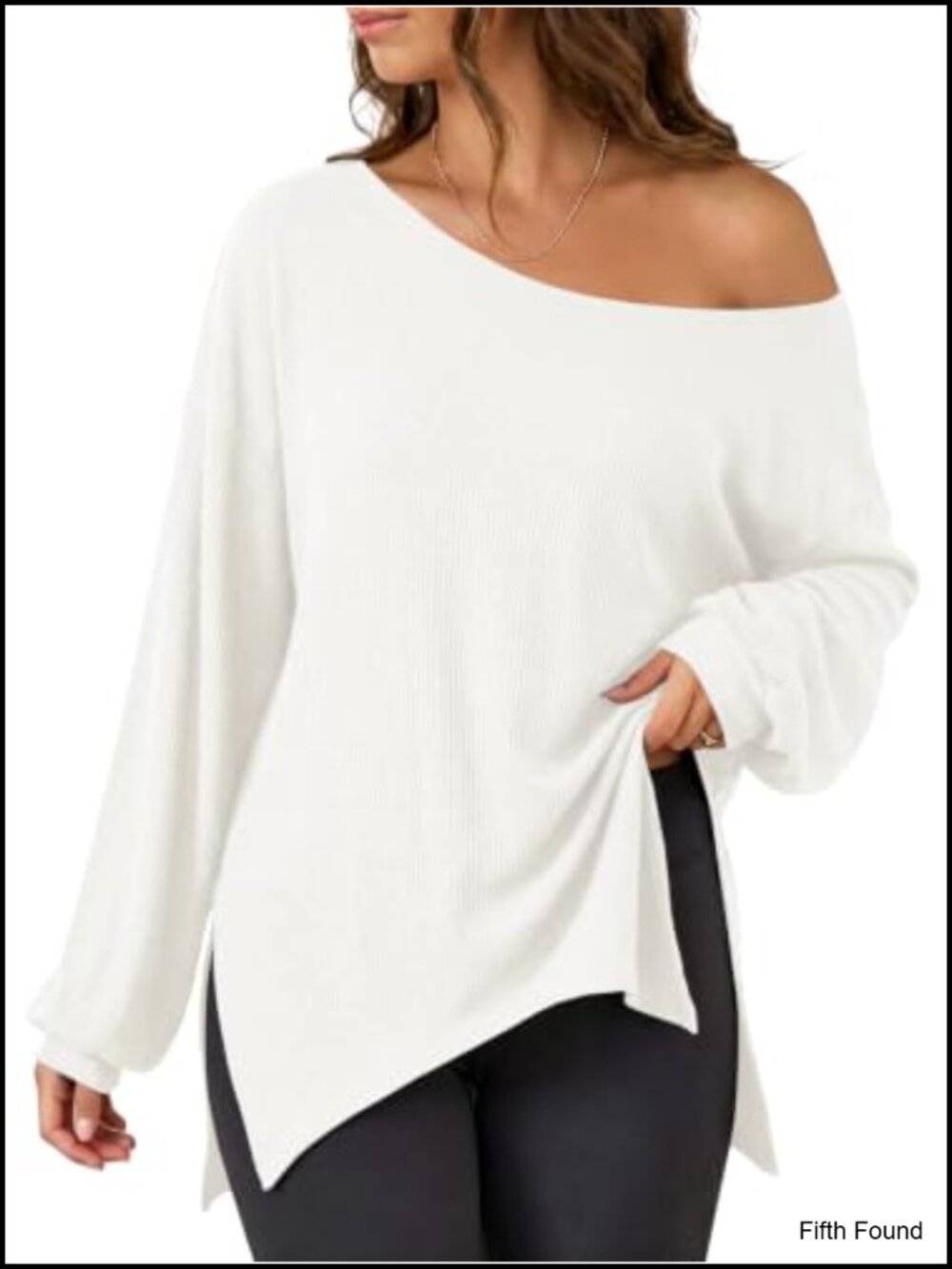 Womens Off Shoulder Ribbed Knit Sweatshirt Oversized Long Sleeve Tunic Top
